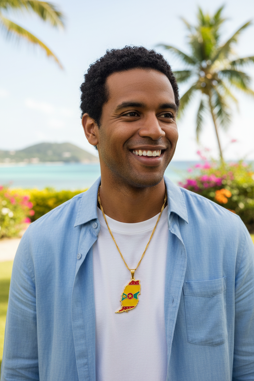 Grenada Island Map Pendant Necklaces