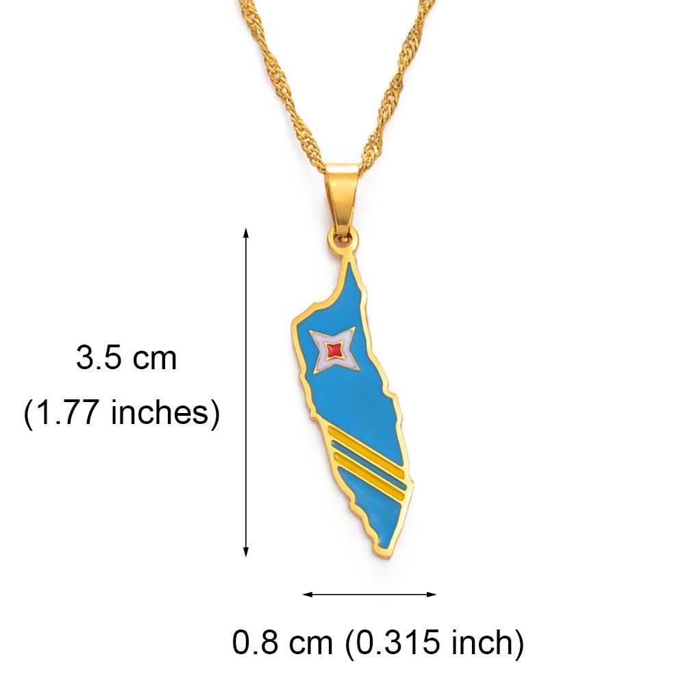 Aruba Map & Flag Pendant Necklace