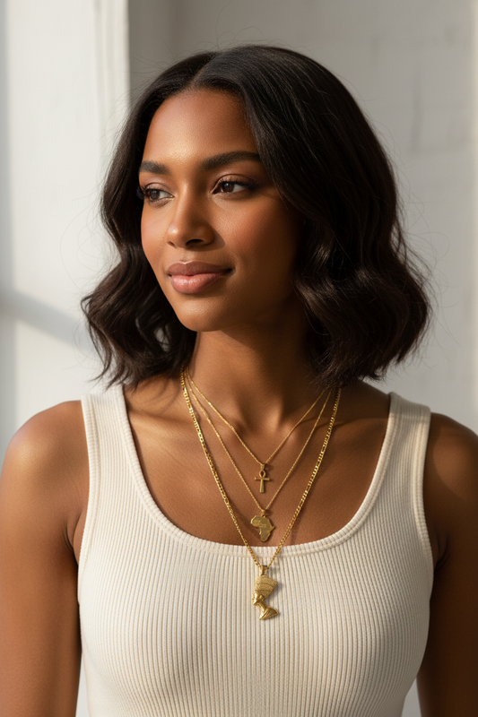 Triple threat Ankh Africa and Queen necklace set.