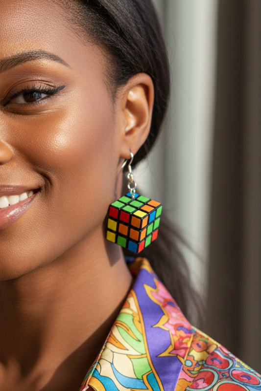 Rubics Cube retro earrings