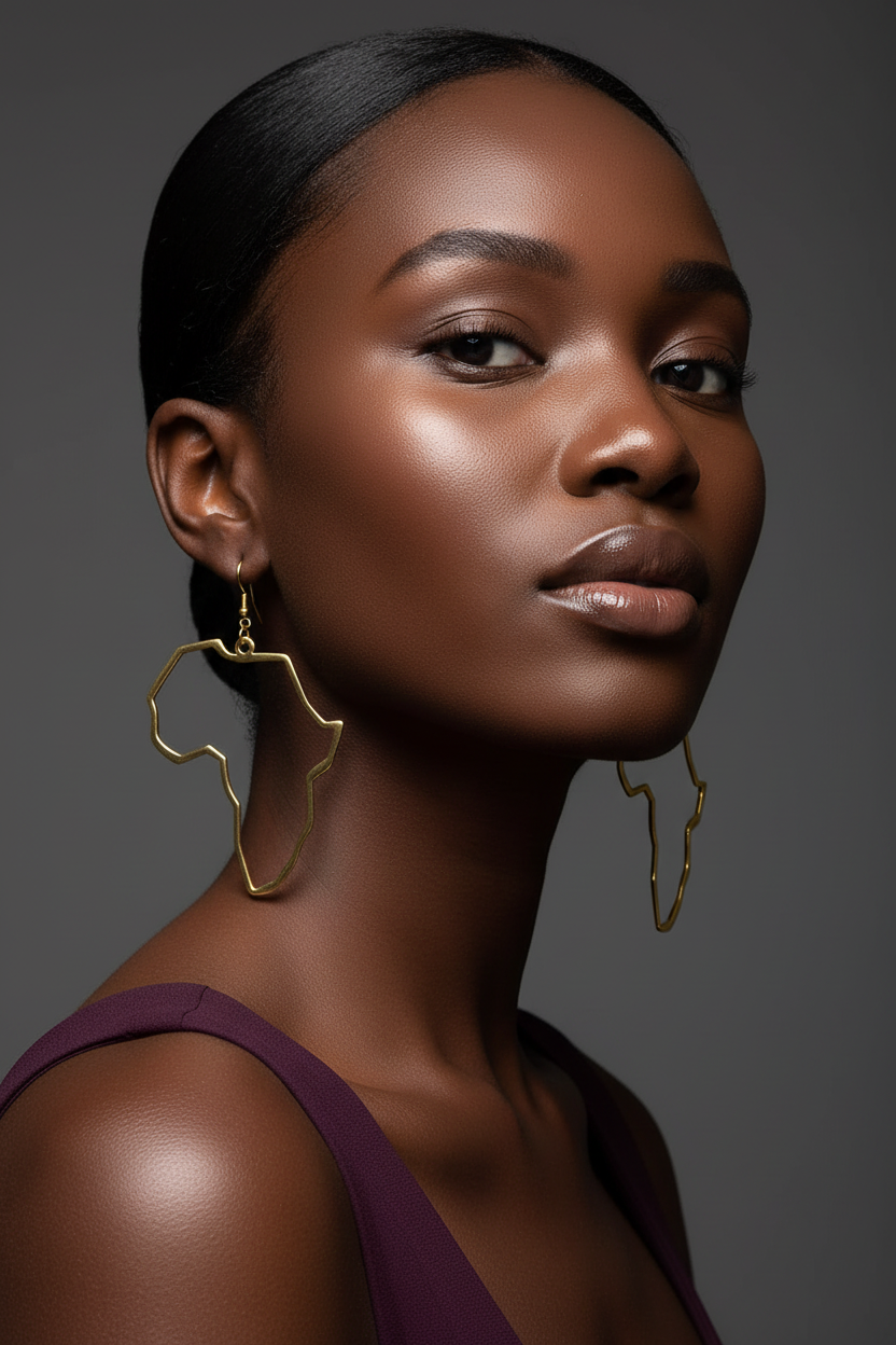 Africa Earrings Outline Dangle Closed Hoop