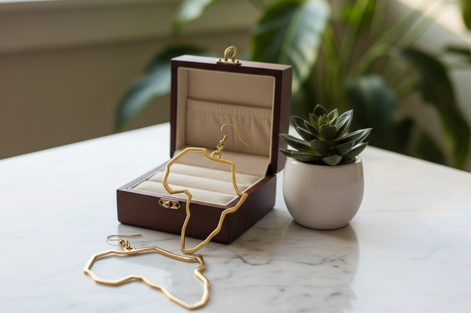 Africa Earrings Outline Dangle Closed Hoop