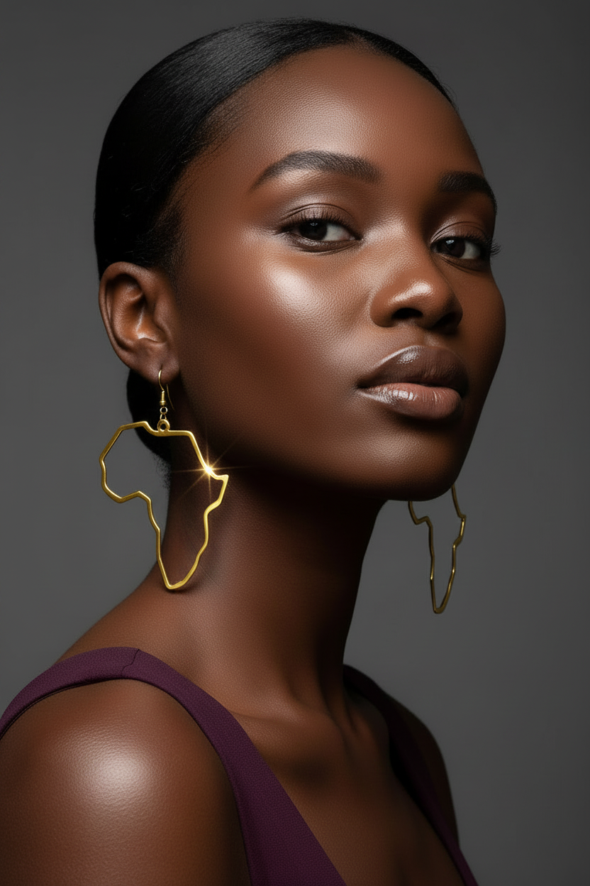 Africa Earrings Outline Dangle Closed Hoop