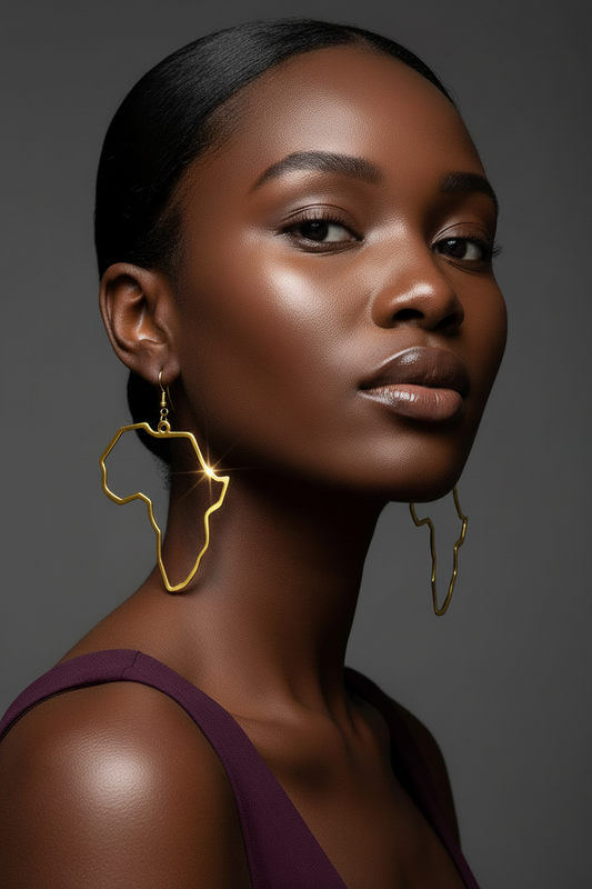 Africa Earrings Outline Dangle Closed Hoop