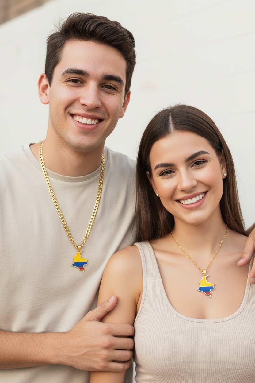 Colombian Map Flag Pendant Necklaces