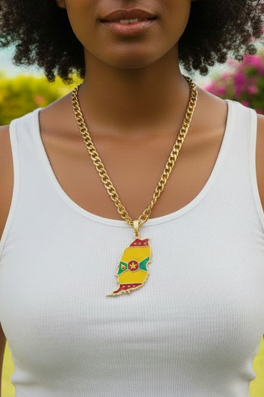 Grenada Island Map Pendant Necklaces