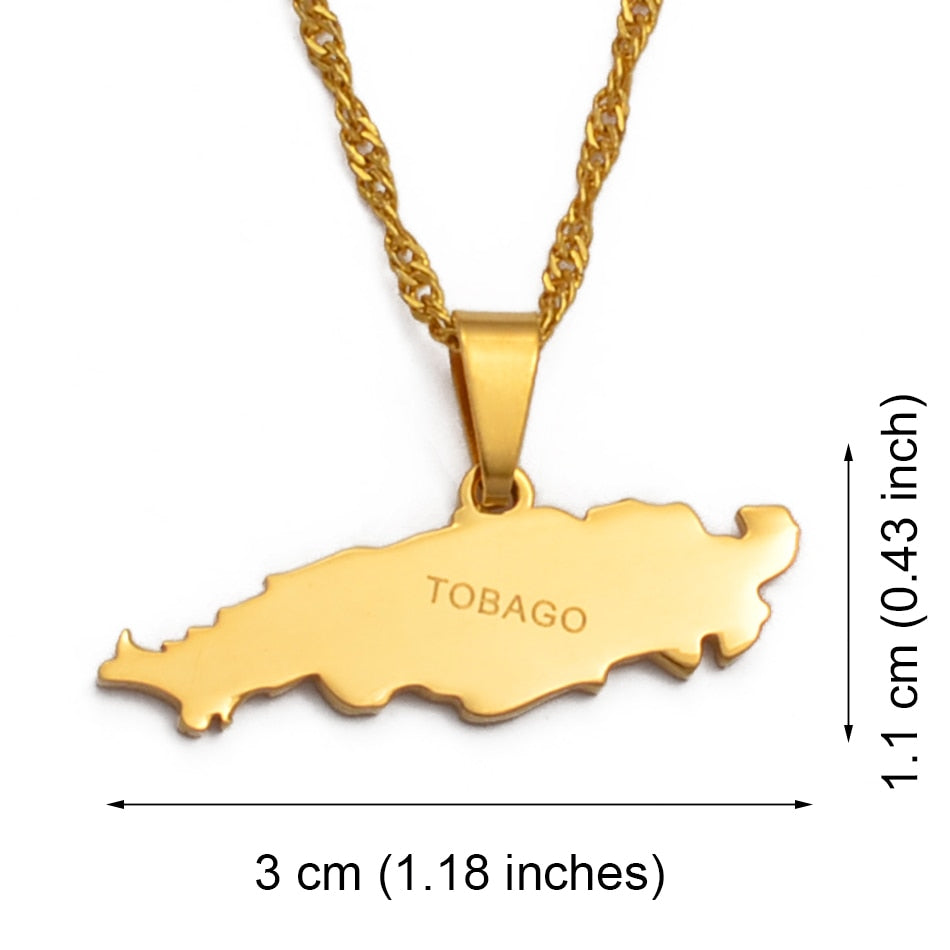 Tobago Island Map Pendant Necklaces