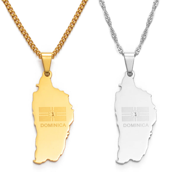 Dominica Map Flag Pendant Chain Necklaces