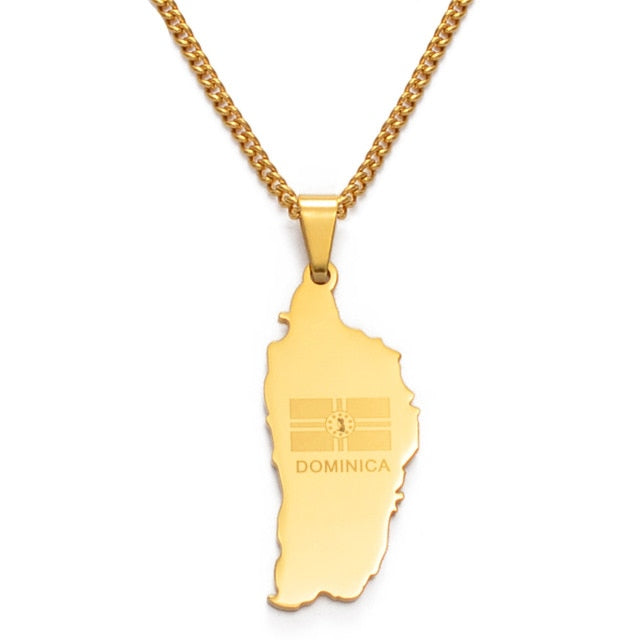 Dominica Map Flag Pendant Chain Necklaces