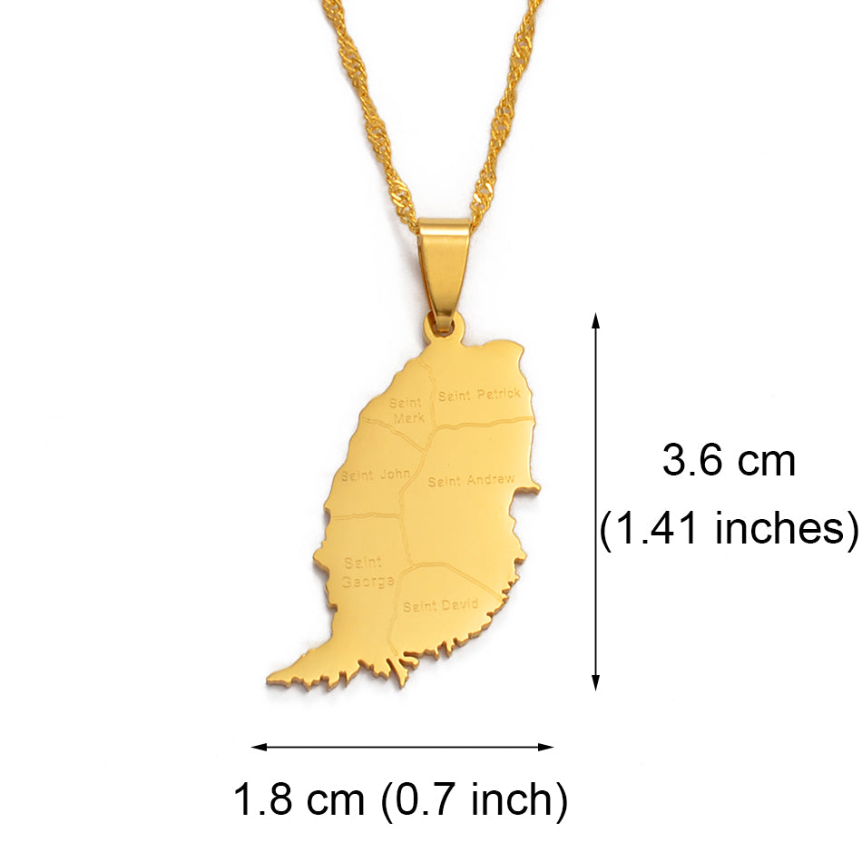 Grenada Island Map With City Name Pendant Necklace