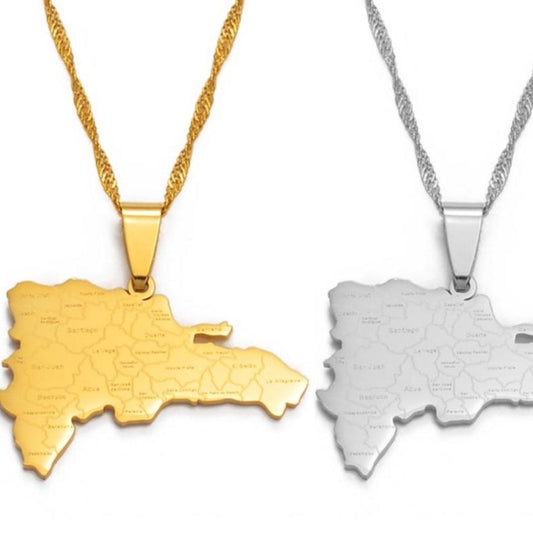 Dominican Map With City Name Pendant Necklaces