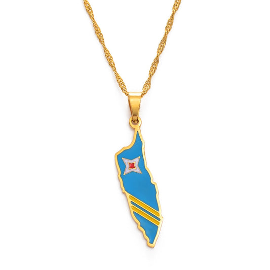 Aruba Map & Flag Pendant Necklace