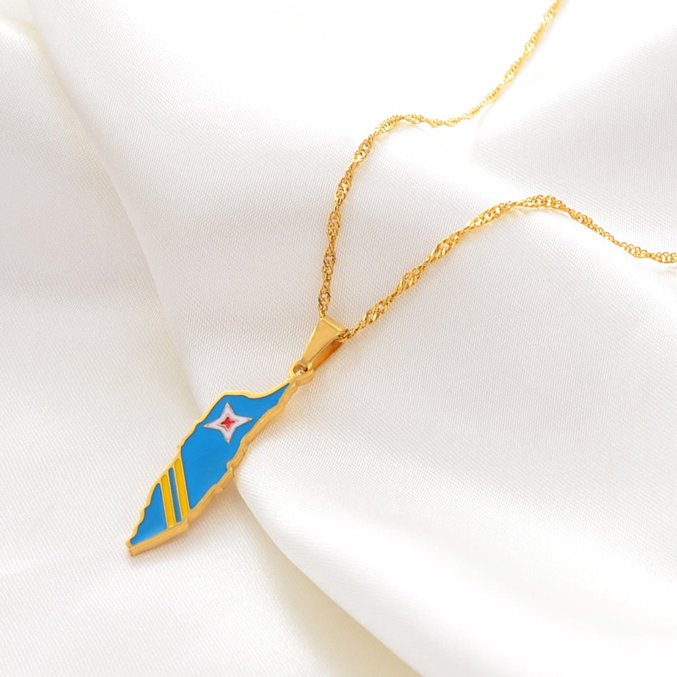 Aruba Map & Flag Pendant Necklace