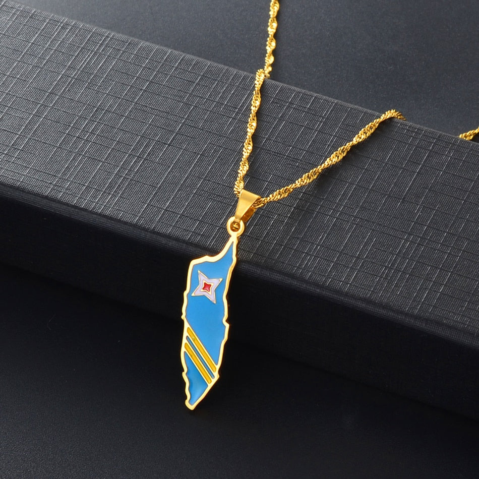 Aruba Map & Flag Pendant Necklace