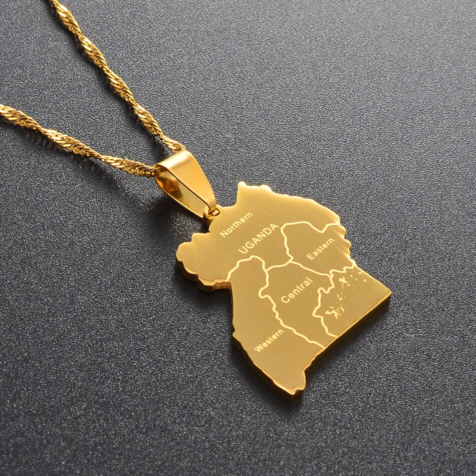 Uganda Map & Cities Pendant Necklace