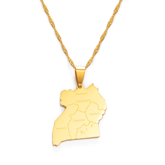 Uganda Map & Cities Pendant Necklace