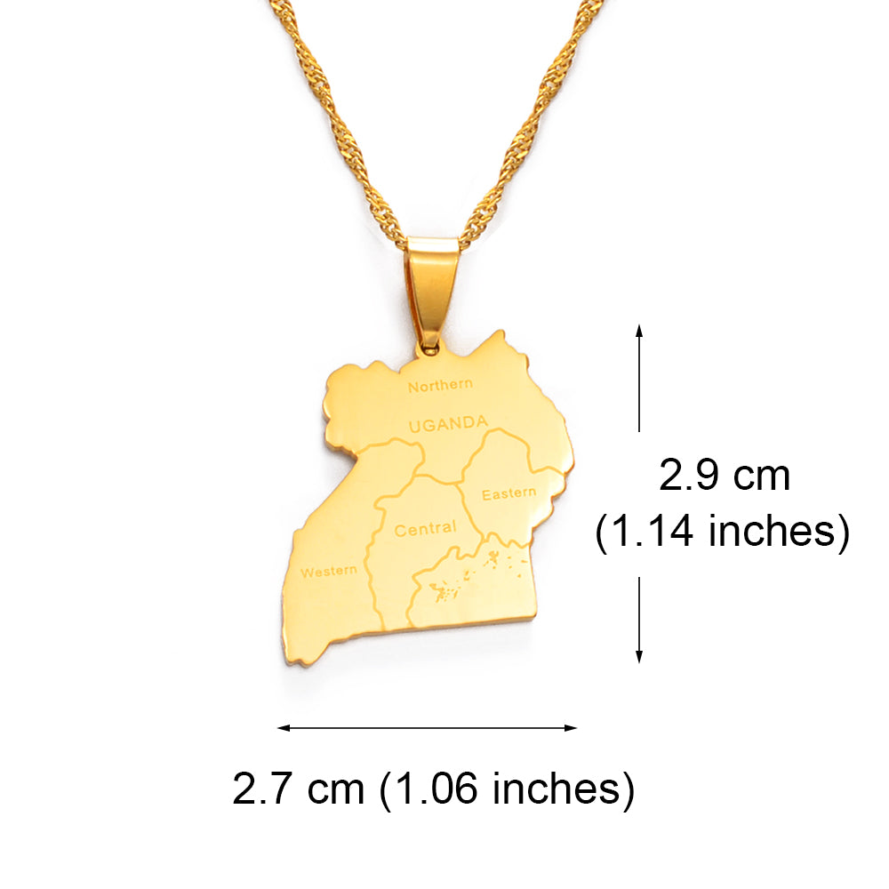 Uganda Map & Cities Pendant Necklace