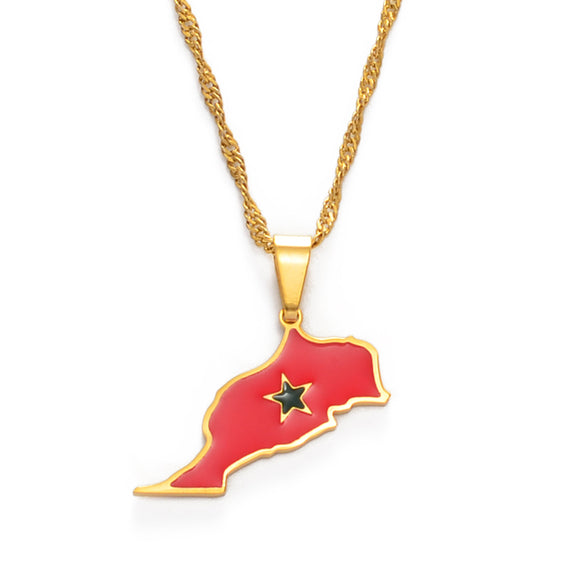 Morocco Map & Flag Necklace