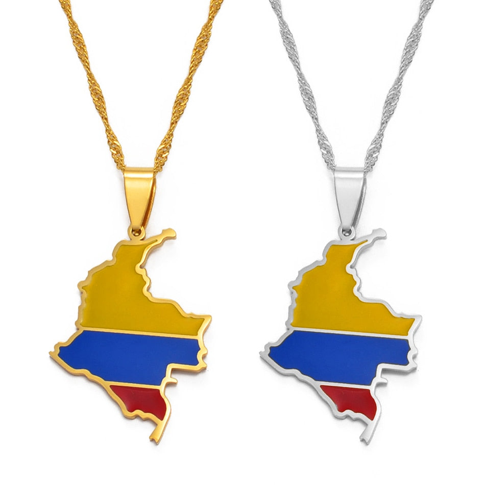 Colombian Map Flag Pendant Necklaces