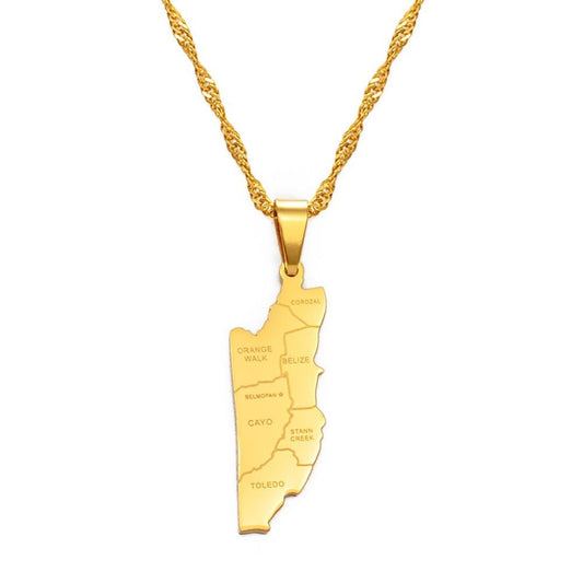 Belize Map Cities Pendant Necklace