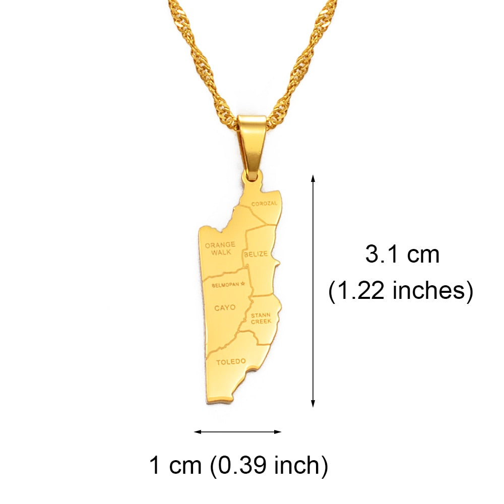 Belize Map Cities Pendant Necklace