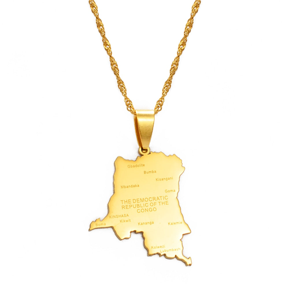 Republic of the Congo Map Cities Pendant Necklace