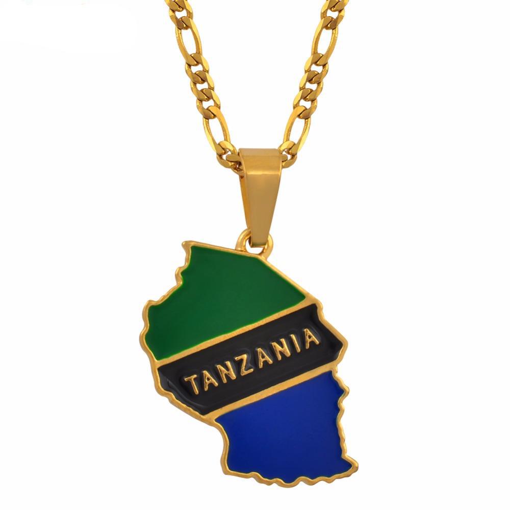 Tanzania Country Map Flag Pendant Necklaces
