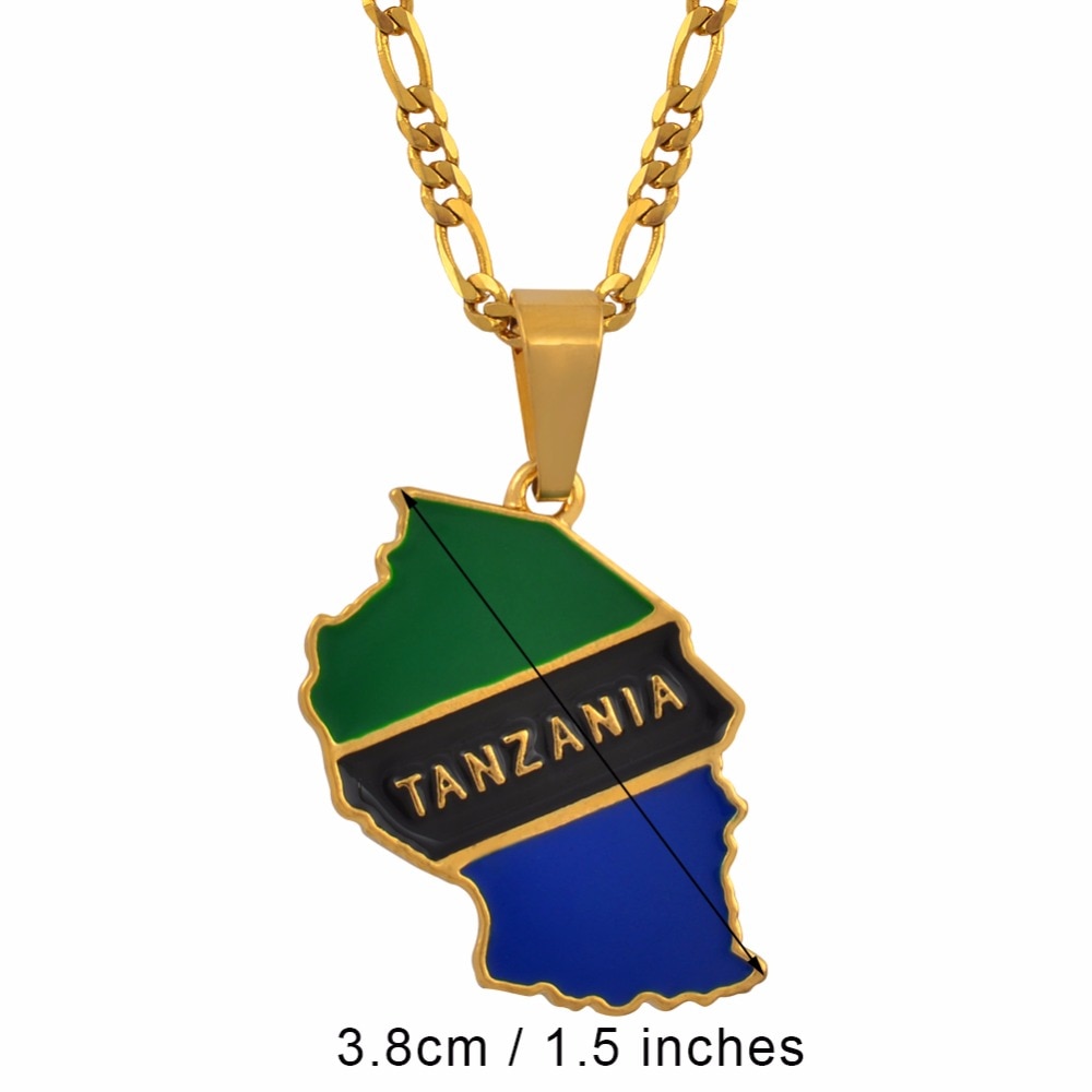 Tanzania Country Map Flag Pendant Necklaces