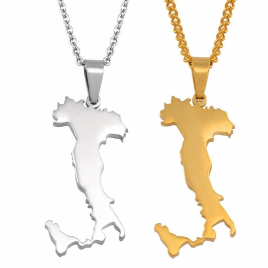 Italy Map Pendant Necklaces Silver Color/Gold Color